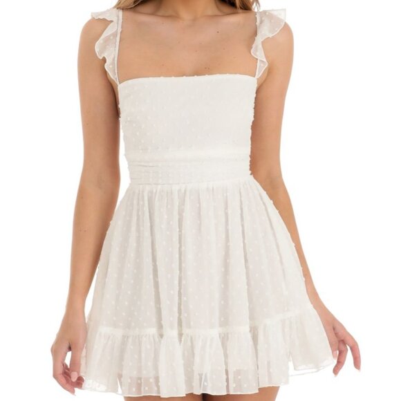 Red Dotted Chiffon Fit and Flare Dress - Picture 3 of 5